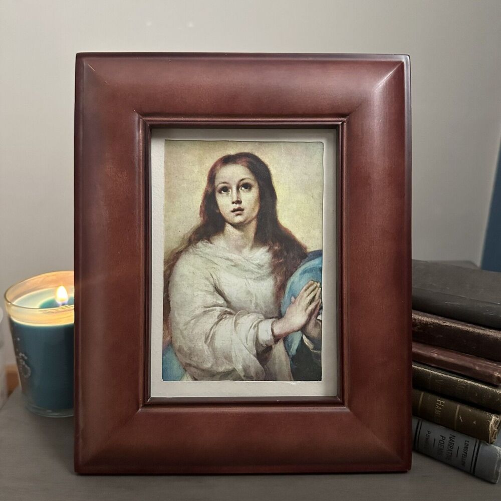Vtg Wood Picture Frame 5x7 Baroque Artwork Moody Gallery Biblical Virgin Mary